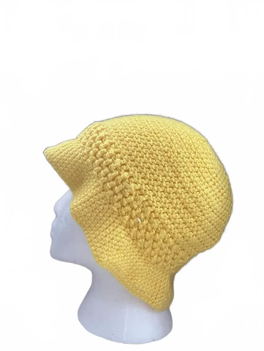 Handmade Crocheted Bright Yellow Bucket Sun Hat Boho Festival 40s Gatsby Summer
